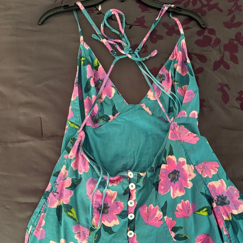 Free People Teal and Pink Floral Midi Dress - Picture 4 of 4